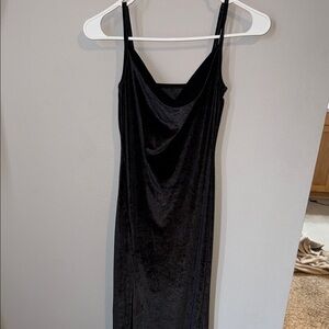Cowl Neck Black Velvet Slip Dress - Women